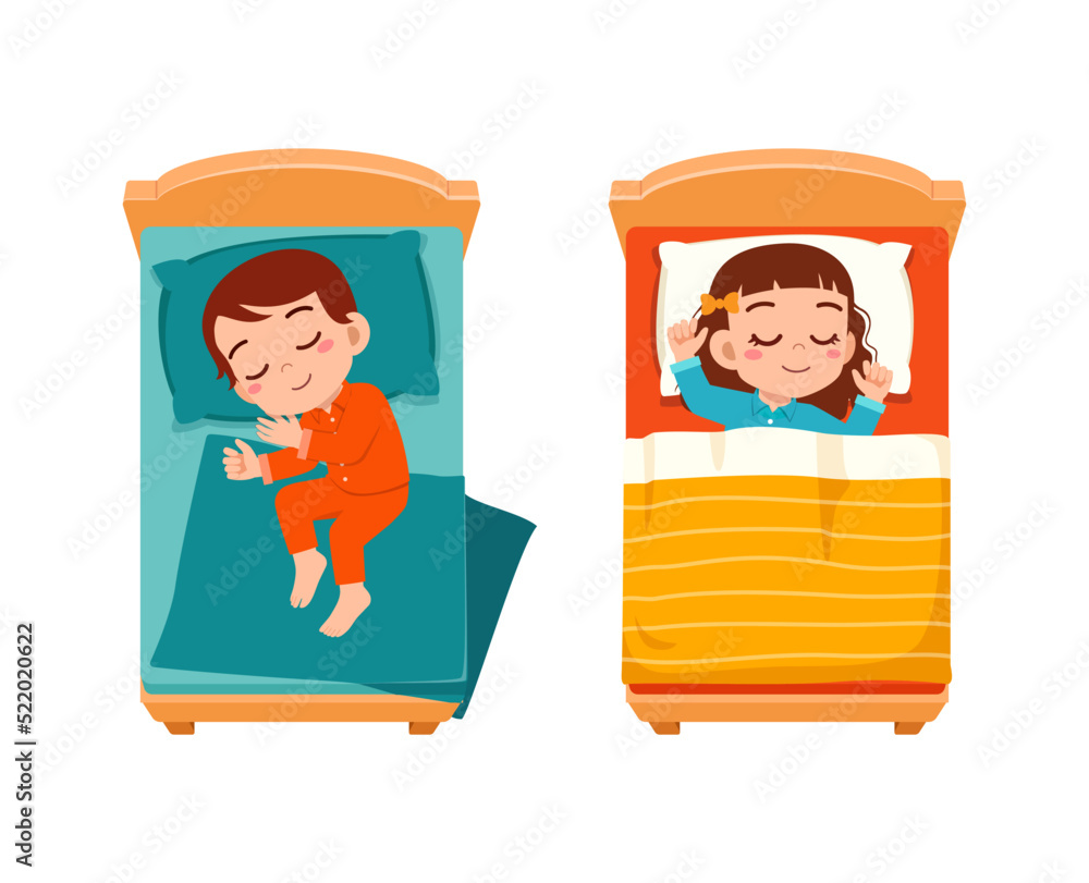 little kid sleep on bed room and feel comfortable Stock Vector Adobe