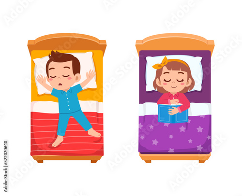 little kid sleep on bed room and feel comfortable