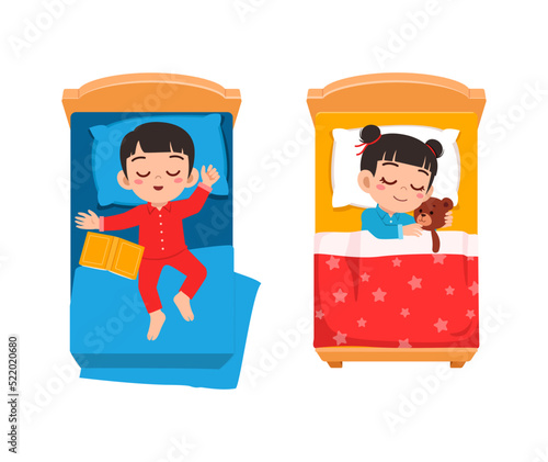 little kid sleep on bed room and feel comfortable