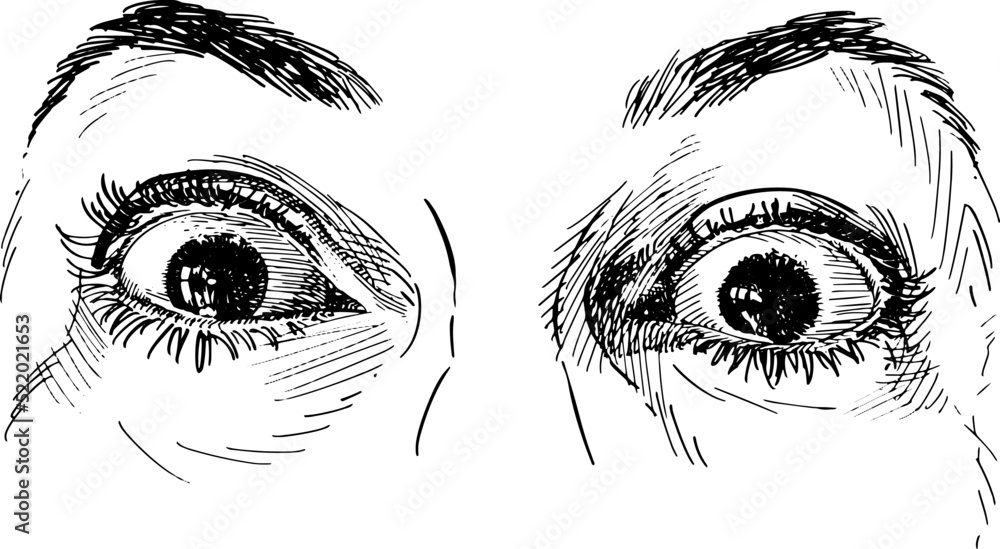 Closeup of adult woman's eyes wide open, surprised. Concept of eye