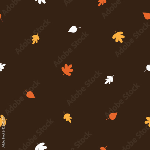 Hand drawn cute autumn seamless pattern with forest leaves. Flat vector Halloween and Thanksgiving print design in doodle style. Repeated background fall harvest wrapping or wallpaper.
