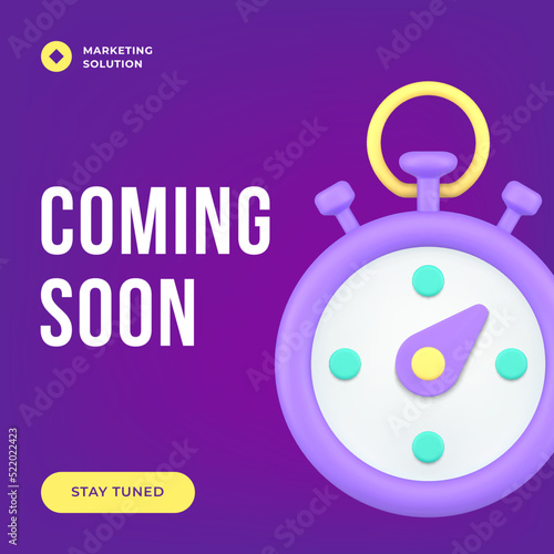 Coming soon countdown timer social media post business marketing promo advertising 3d icon vector