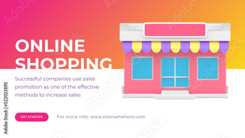 Online shopping digital awning store internet banner promo advertising realistic 3d icon vector