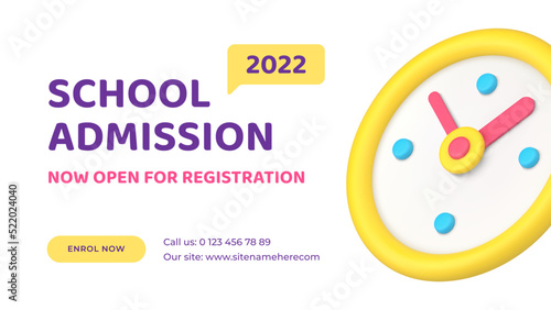 School admission internet advertising distance education academic courses web banner 3d icon vector