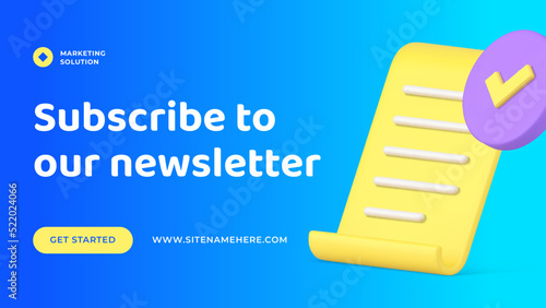 Marketing commercial mailing list subscribe newsletter business promo web banner 3d icon vector