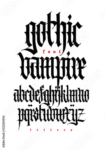 Gothic, display English alphabet. Vector. Medieval Latin letters. Classic old European style. Calligraphy and lettering. Lowercase letters for logos, labels and tattoos.