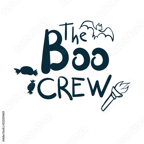 boo crew halloween design vector concept saying lettering hand drawn shirt quote line art simple monochrome