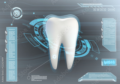 Teeth whitening and dental veneers. Futuristic HUD