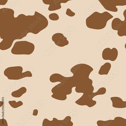 Cow seamless pattern. Hand drawn vector illustration. Brown background. Texture for print, textile, fabric, packaging.