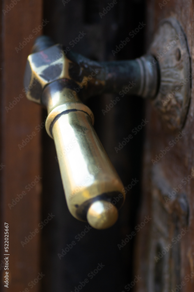 Metal decorative handles. Metal decorative handle on old massive entrance doors.