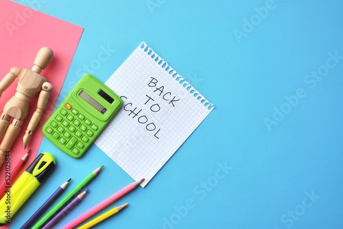 School stationery and inscription: back to school