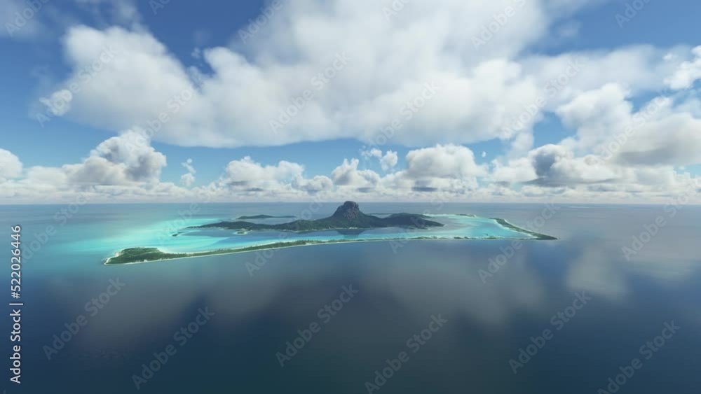 Front aerial view of Bora Bora, French Polynesia. France Front aerial view of Bora Bora, French Polynesia. France