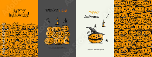 Halloween Hight, holiday party. Set of 4 concept art for your design project - cards, banners, poster, web, print, social media, promotional materials. Vector illustration