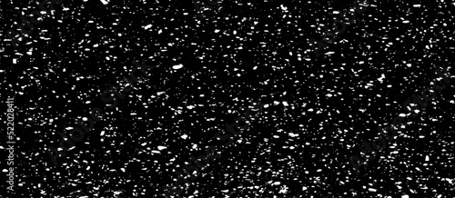 Small uneven spots and particles of debris. Abstract vector texture. Distressed background. Grunge snow and rain overlay with fine grains isolated on white background. Vector illustration. EPS10.