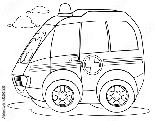 Cartoon ambulance for coloring page.	