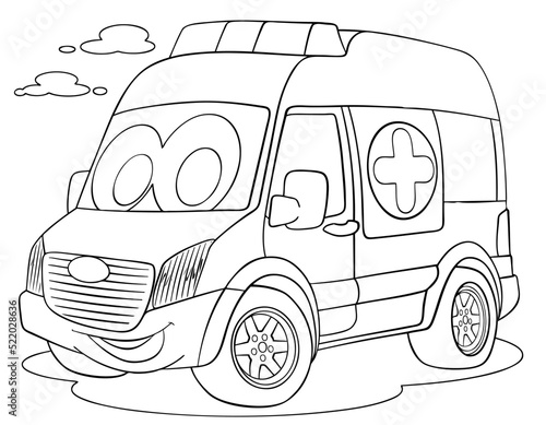 Cartoon ambulance for coloring page.	