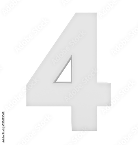 number 4 3d white isolated on white - 3d rendering