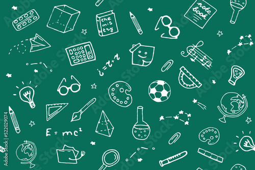 Hand drawn back to school seamless pattern. Vector illustration