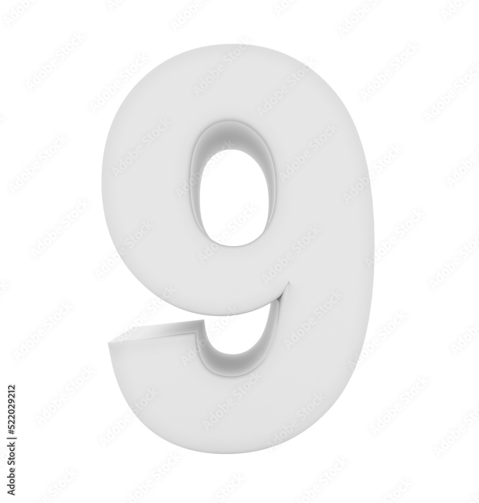 number 9 3d white isolated on white - 3d rendering number 9 3d white isolated on white - 3d rendering