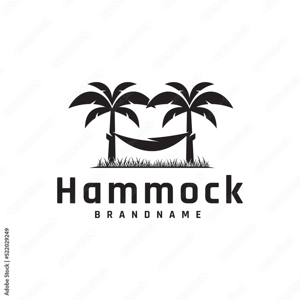 Logo design Hammock illustration with palm tree outdoor,relax,template,symbol