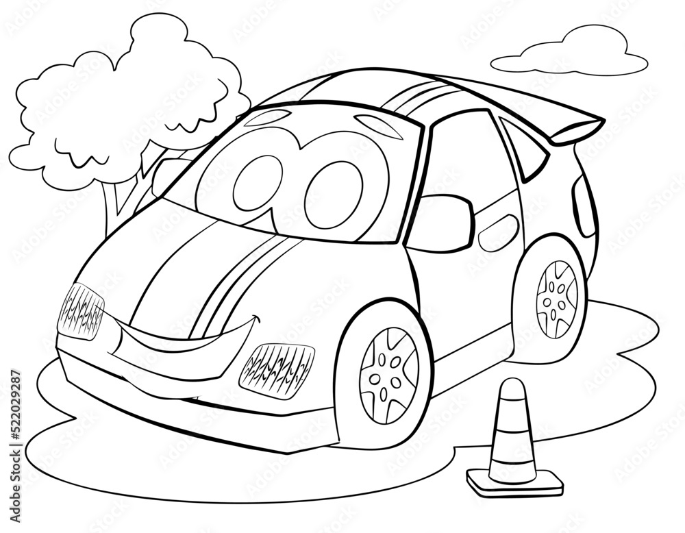 Cartoon sport car for coloring page. Stock Vector | Adobe Stock