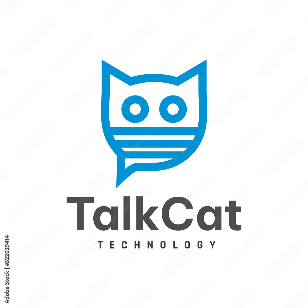 Talking cat logo design template, technology, simple, cat symbol Talking cat logo design template, technology, simple, cat symbol