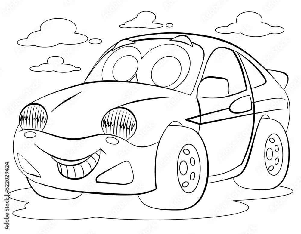 Cartoon car for coloring page. Stock Vector | Adobe Stock