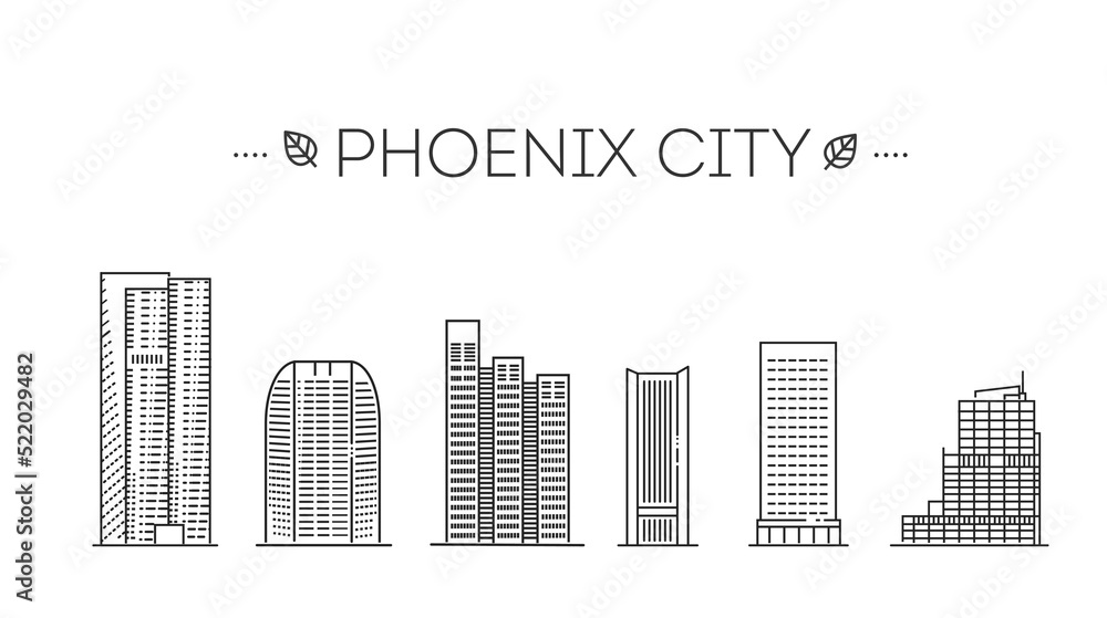 Phoenix city, Arizona. Vector flat symbols