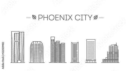 Phoenix city, Arizona. Vector flat symbols