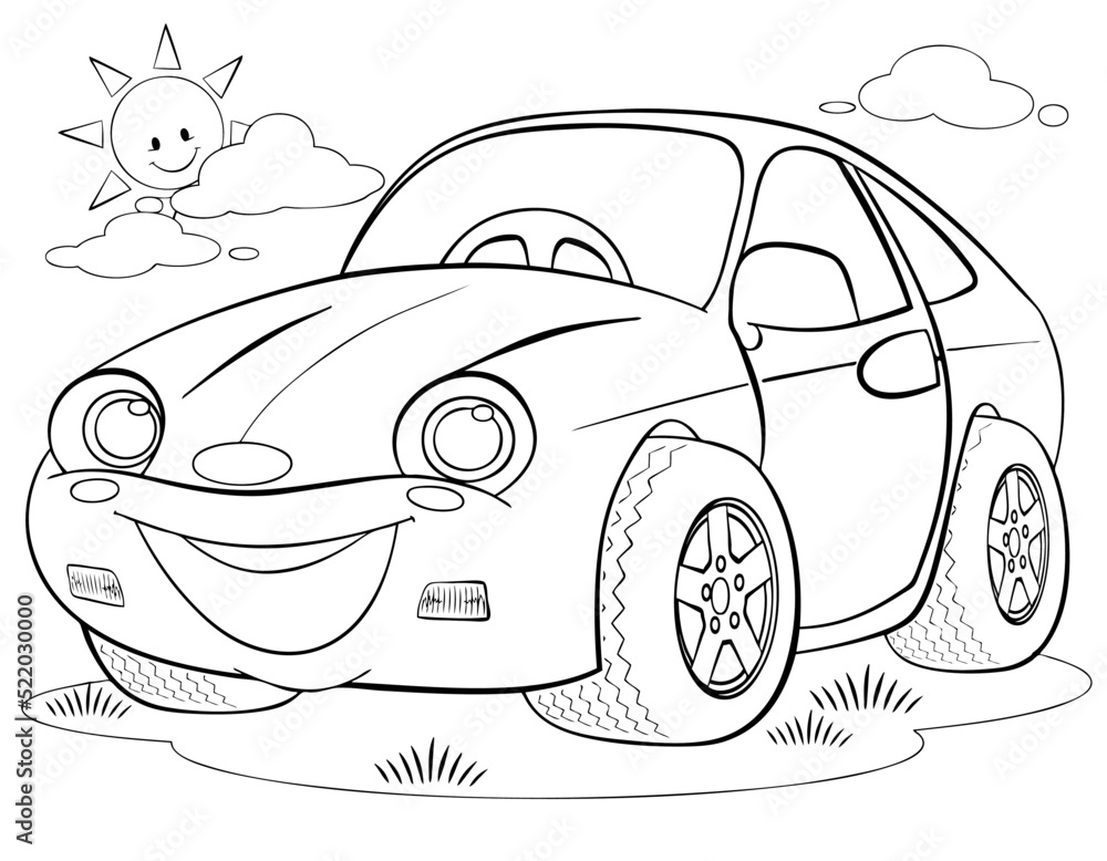 Cartoon sport car for coloring page. Stock Vector | Adobe Stock