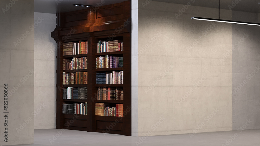 Fototapeta premium テレビ会議背景用 ZOOM会議背景用 CG 部屋 ラウンジ 本棚 書斎 video conferencing for using in video conference and as a zoom background.