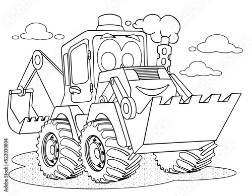 Cartoon excavator for coloring page.	