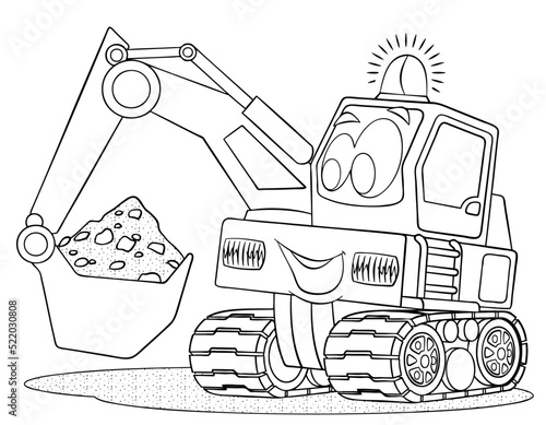 Cartoon excavator for coloring page.	