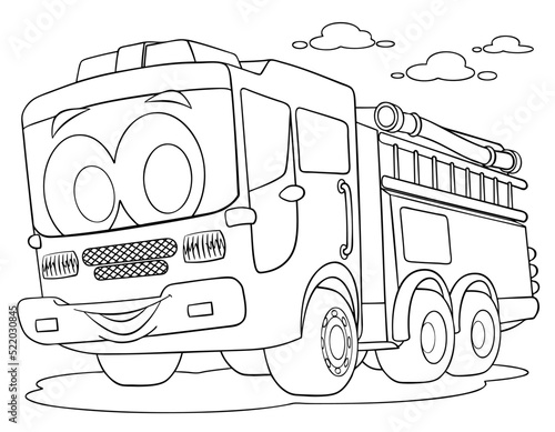 Cartoon fire truck for coloring page.	