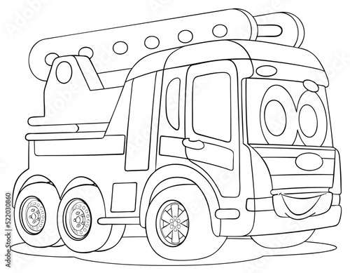 Cartoon fire truck for coloring page.	