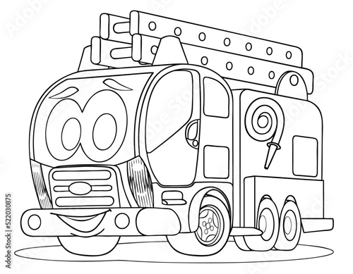 Cartoon fire truck for coloring page.	