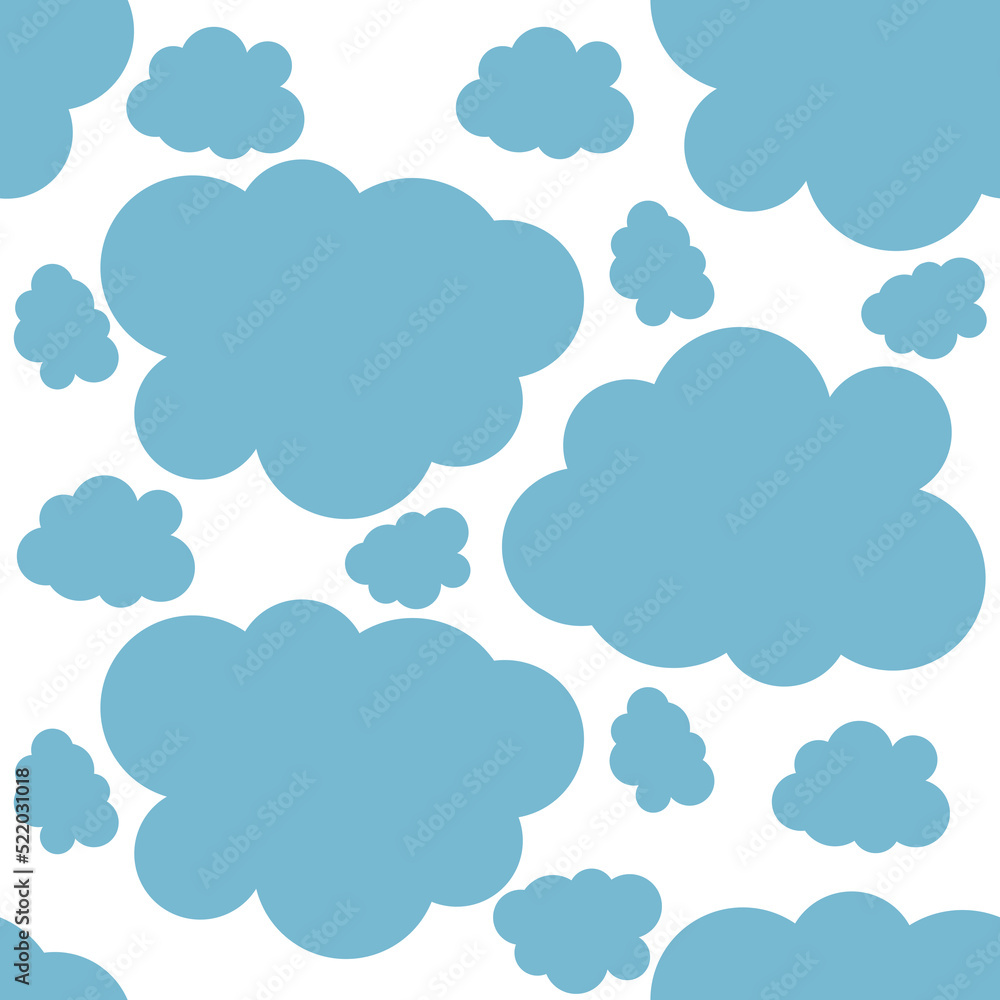 seamless illustration with blue cloud on white background, paper wrapping, baby clothes and fabric print. Printing on books, notebooks, toys and dishes. seamless illustration with blue cloud on white background, paper wrapping, baby clothes and fabric print. Printing on books, notebooks, toys and dishes.