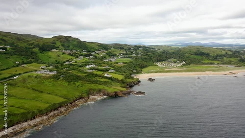 Aerial of the mouth of the Fintragh river at Fintra beach by Killybegs, County Donegal, Ireland photo