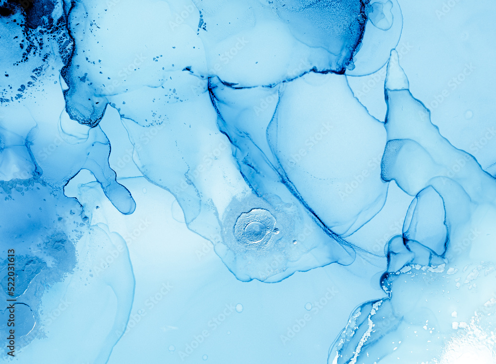 Mixing Inks. Fluid Wave Wallpaper. Blue Abstract