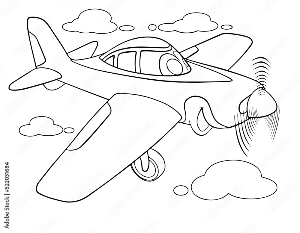 Naklejka premium Cartoon plane for coloring page. 