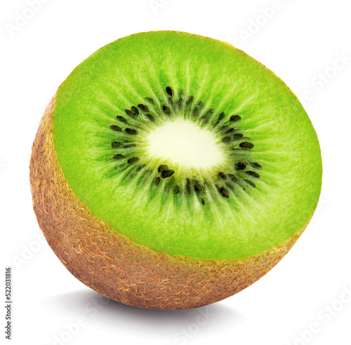 half of a juicy ripe kiwi fruit isolated on white background. healthy food concept.