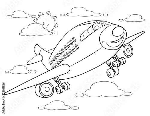 Cartoon airliner for coloring page.	