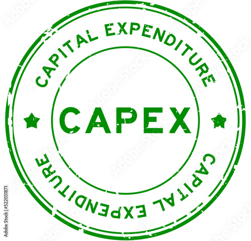 Grunge green CAPEX Capital Expenditure word round rubber seal stamp on white background