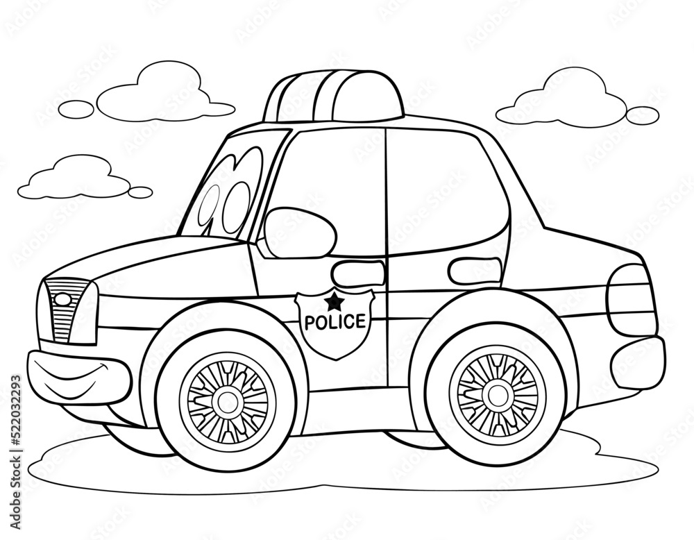 Cartoon police car for coloring page. Stock Vector | Adobe Stock