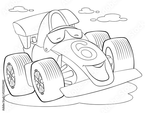 Cartoon racing car for coloring page.	