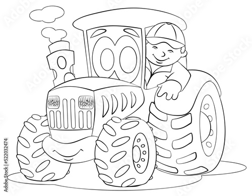 Cartoon tractor for coloring page.	