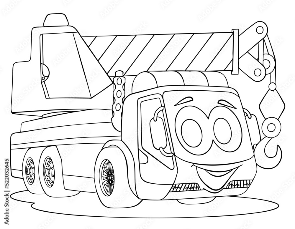 Cartoon crane truck for coloring page. Stock Vector | Adobe Stock