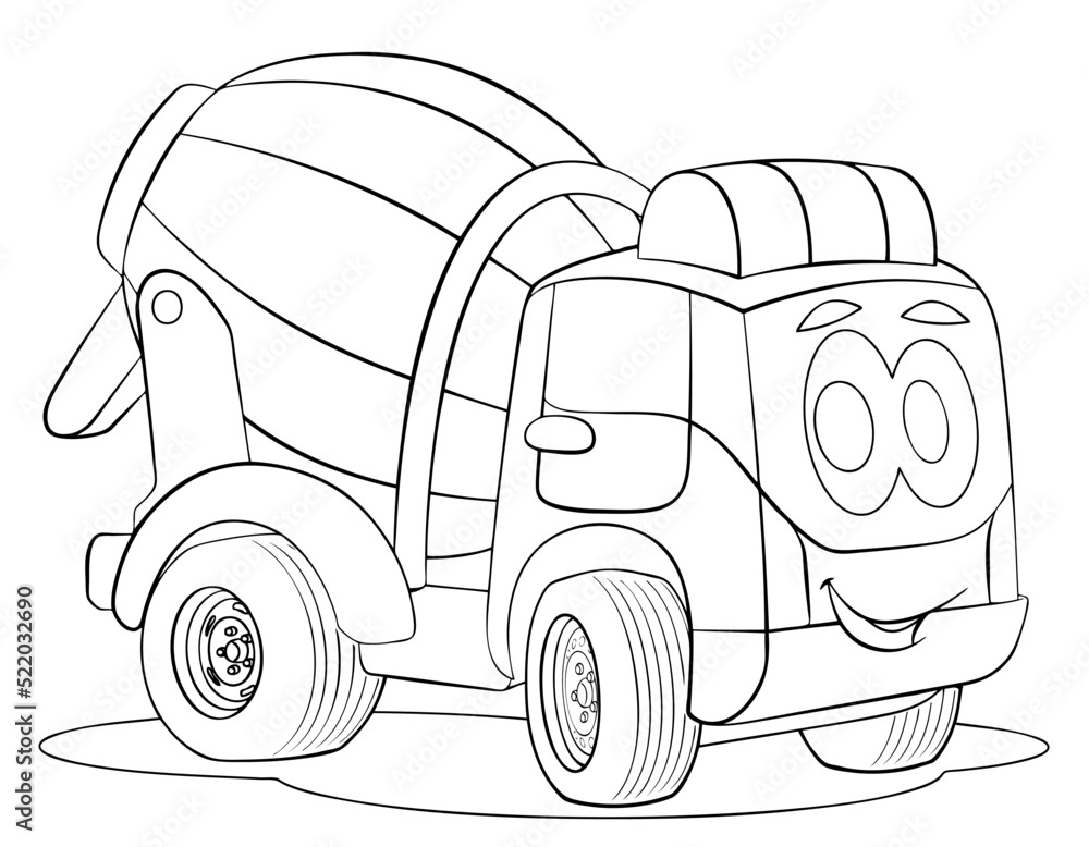 Cartoon concrete mixer for coloring page. Stock Vector | Adobe Stock