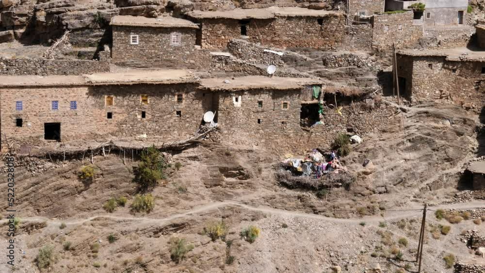 Atlas Rudal View of a rural village with old stone houses in the High Atlas ...