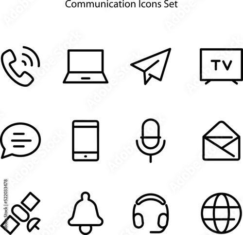Communication icons isolated on white background with outline style , Communication buttons for ui, app, web, 
